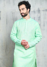 SEAGREEN COTTON STRIPED ZARI REGULAR FIT  KURTA