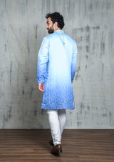 OMBRE BLUE JACQUARD KURTA PYJAMA SET WITH CONTRAST PIPING
