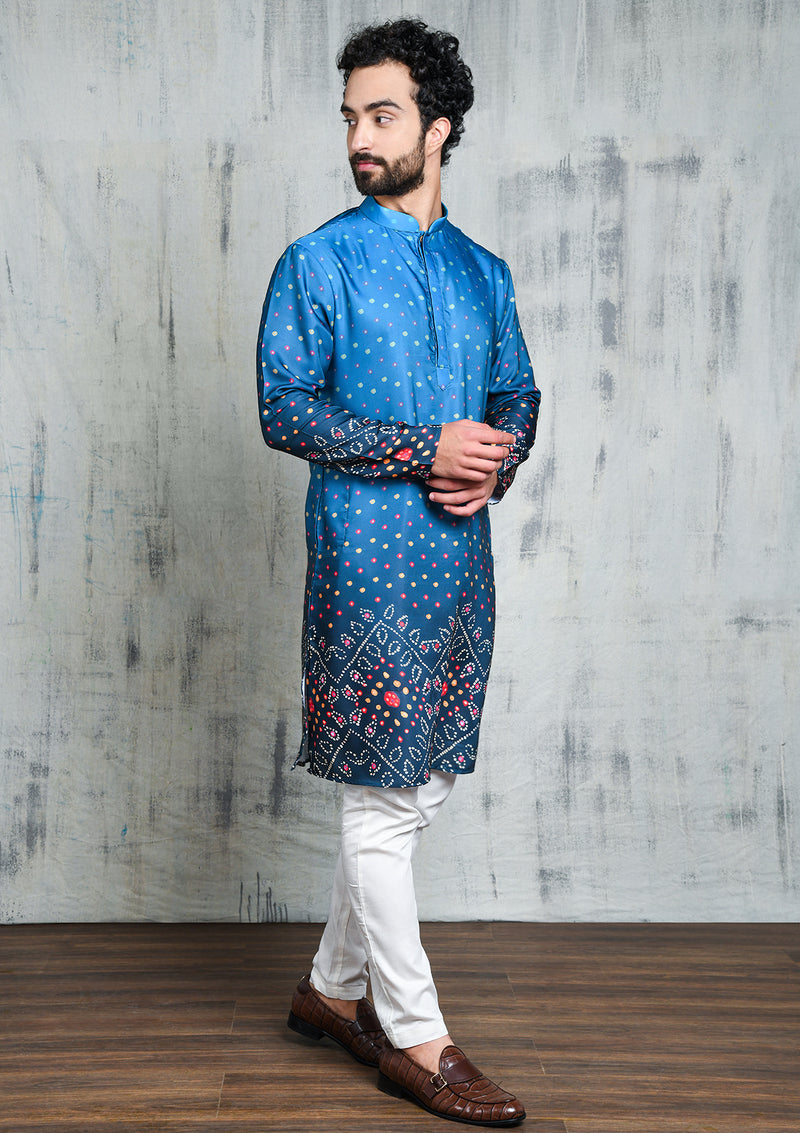 OMBRE BLUE BANDHANI PRINTED KURTA PYJAMA SET
