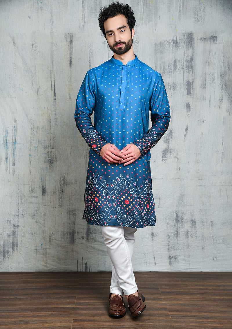 OMBRE BLUE BANDHANI PRINTED KURTA PYJAMA SET