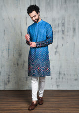 OMBRE BLUE BANDHANI PRINTED KURTA PYJAMA SET