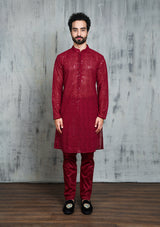 MAROON GEORGETTE ALL OVER SEQUINS EMBROIDERY KURTA PYJAMA SET