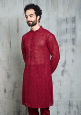 MAROON GEORGETTE ALL OVER SEQUINS EMBROIDERY KURTA PYJAMA SET