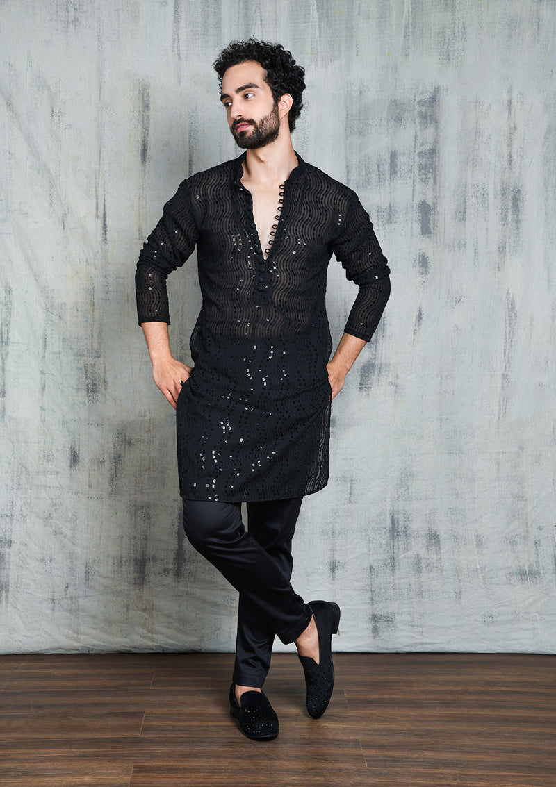 Be Desi Men's Lucknowi Chikan Embroidery kurta with sequins work