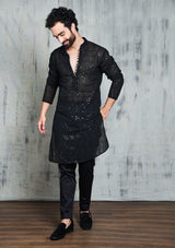 Be Desi Men's Lucknowi Chikan Embroidery kurta with sequins work