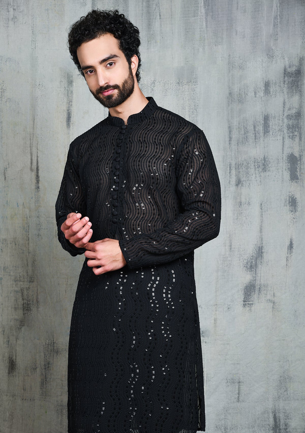 Be Desi Men's Lucknowi Chikan Embroidery kurta with sequins work