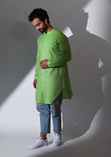 HAYGREEN COTTON OVERLAP PATCH ZARI LONG KURTA