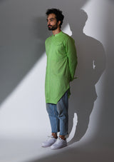 HAYGREEN COTTON OVERLAP PATCH ZARI LONG KURTA
