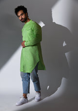 HAYGREEN COTTON OVERLAP PATCH ZARI LONG KURTA