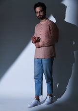 BLUSH PINK SELF DESIGN SLIM FIT COTTON SHORT KURTA