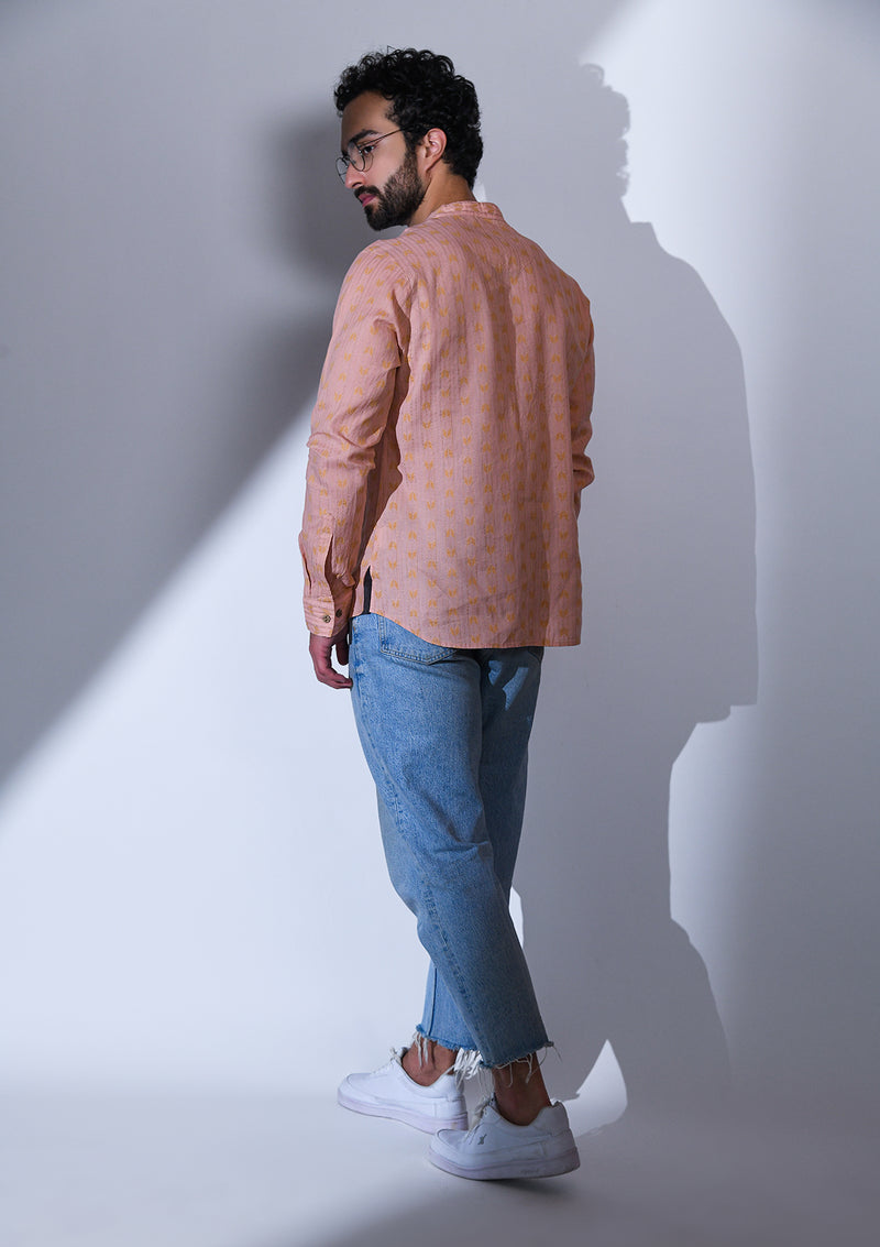 BLUSH PINK SELF DESIGN SLIM FIT COTTON SHORT KURTA