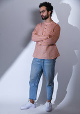 BLUSH PINK SELF DESIGN SLIM FIT COTTON SHORT KURTA