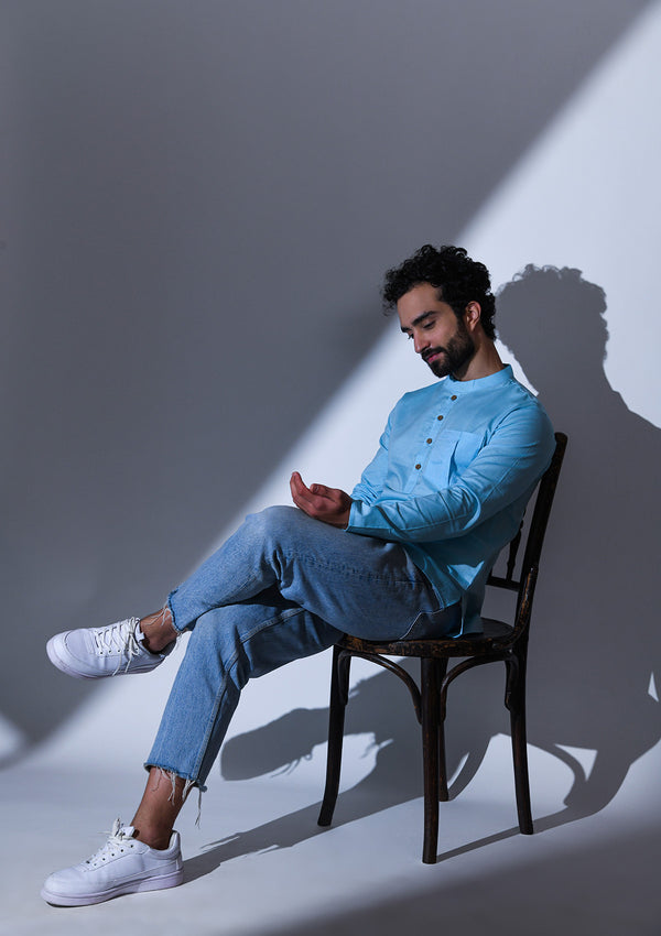 ESPIRIT BLUE COTTON REGULAR FIT SHORT KURTA