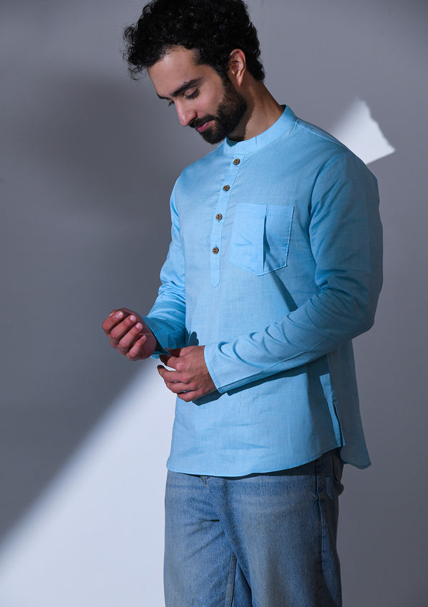 ESPIRIT BLUE COTTON REGULAR FIT SHORT KURTA