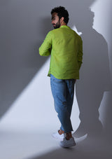 COTTON LEAF GREEN STRIPED  REGULAR FIT SHORT KURTA