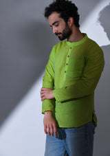 COTTON LEAF GREEN STRIPED  REGULAR FIT SHORT KURTA