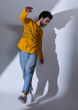 OCHRE REGULAR FIT SHORT KURTA WITH MIRROR LANDSCAPE EMBRIODERY