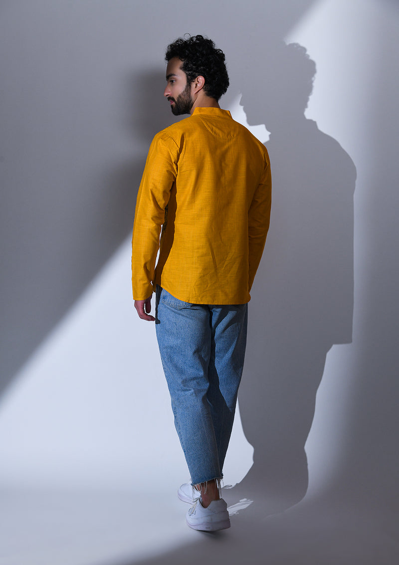 OCHRE REGULAR FIT SHORT KURTA WITH MIRROR LANDSCAPE EMBRIODERY