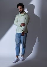 CAWL NECK MINT GREEN STRIPED SHORT KURTA
