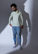 CAWL NECK MINT GREEN STRIPED SHORT KURTA