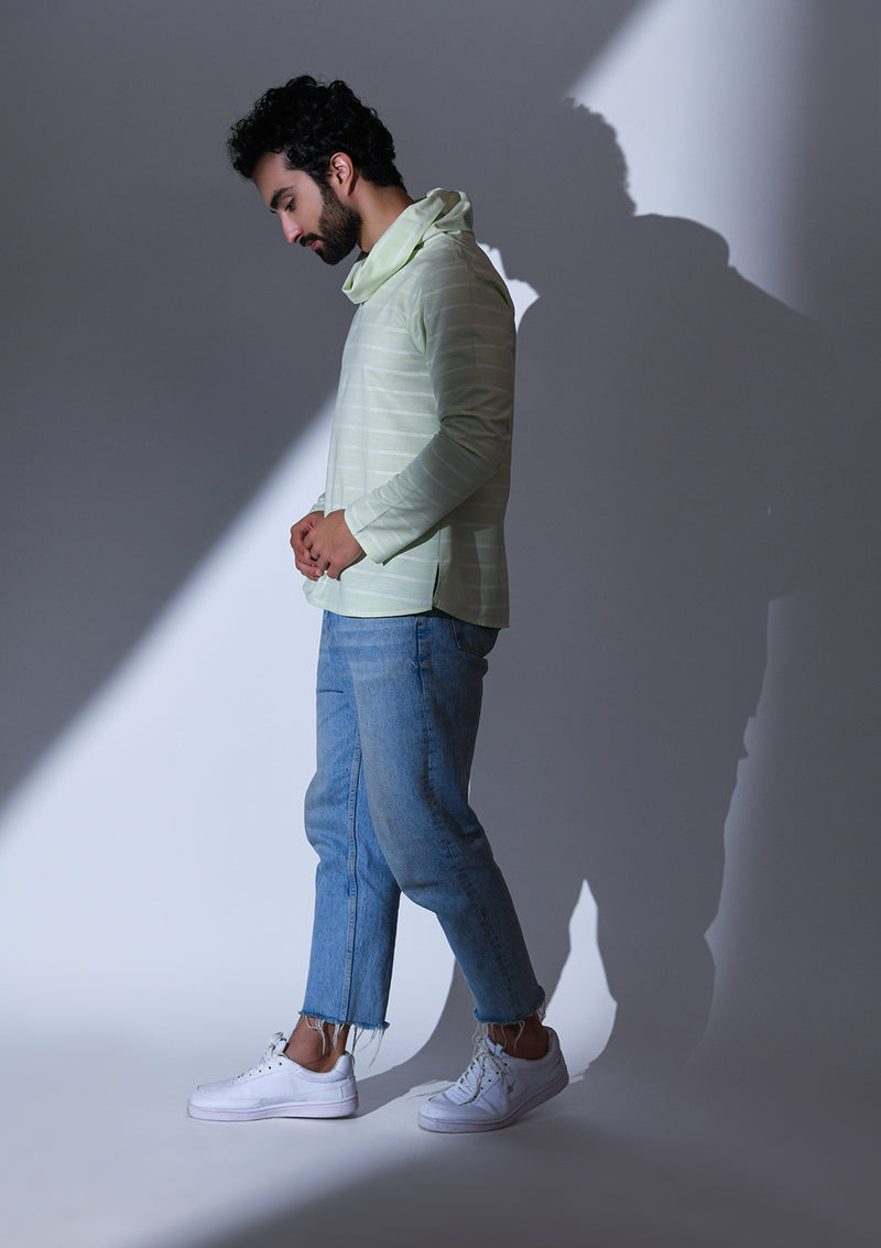 CAWL NECK MINT GREEN STRIPED SHORT KURTA