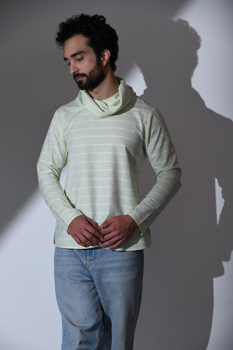 CAWL NECK MINT GREEN STRIPED SHORT KURTA