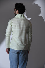 CAWL NECK MINT GREEN STRIPED SHORT KURTA