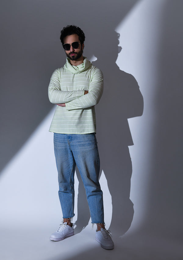CAWL NECK MINT GREEN STRIPED SHORT KURTA