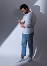 WHITE SATIN ABSTRACT BACK EMBRIODERED SHORT KURTA