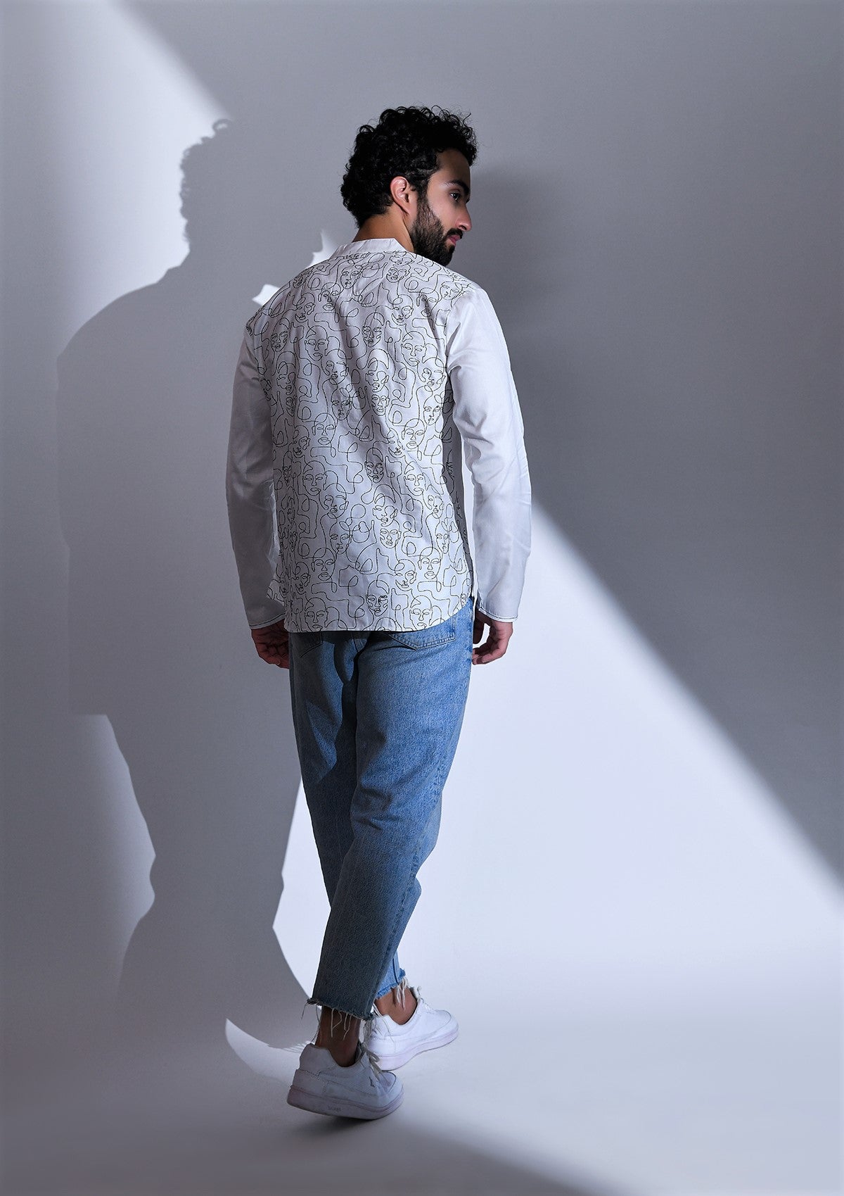 WHITE SATIN ABSTRACT BACK EMBRIODERED SHORT KURTA