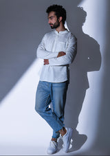WHITE SATIN ABSTRACT BACK EMBRIODERED SHORT KURTA