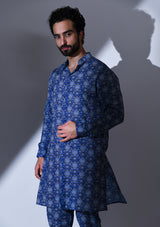 BLUE BLACK FLORAL PRINTED CO-ORDINATED KURTA PYJAMA SET