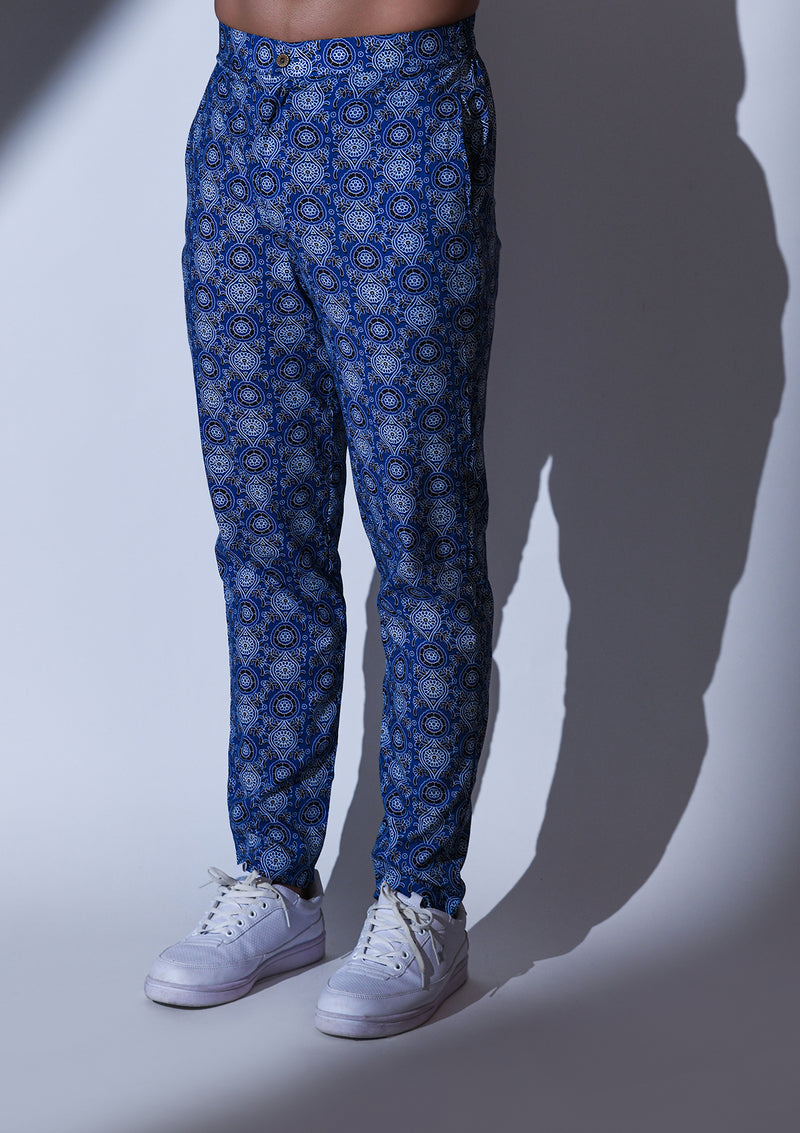 BLUE BLACK FLORAL PRINTED CO-ORDINATED KURTA PYJAMA SET