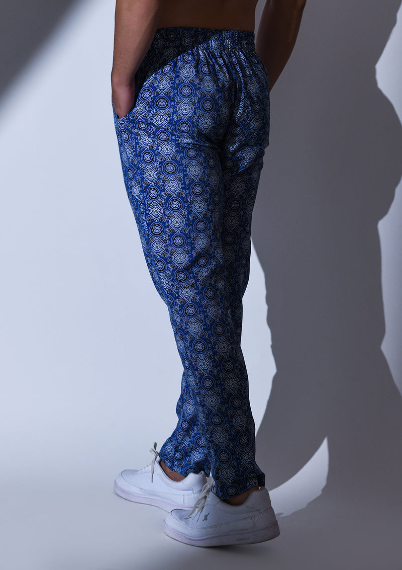 BLUE BLACK FLORAL PRINTED CO-ORDINATED KURTA PYJAMA SET