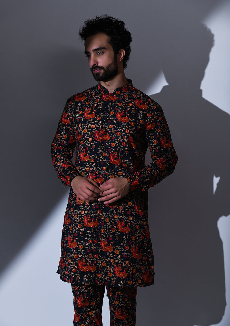 BLACK INDIE PRINTED CO-ORDINATED KURTA PYJAMA SET