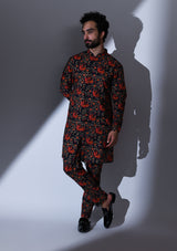 BLACK INDIE PRINTED CO-ORDINATED KURTA PYJAMA SET