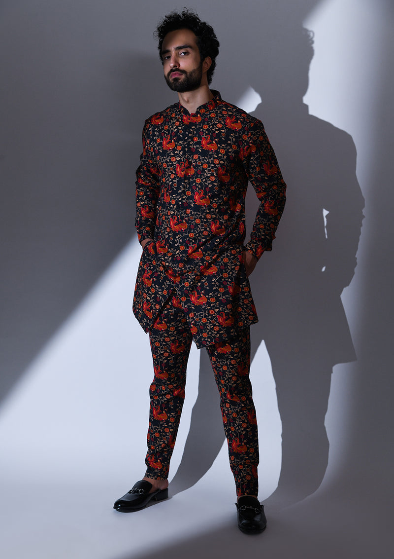 BLACK INDIE PRINTED CO-ORDINATED KURTA PYJAMA SET