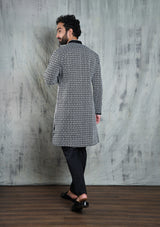 BLACK KURTA PYJAMA SET WITH INTRICATE WHITE DIAMOND THREAD EMBROIDERY