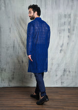 ELECTRIC BLUE GEORGETTE ALL OVER SEQUINS EMBROIDERY KURTA PYJAMA SET