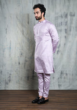 LAVENDER KURTA PYJAMA SET WITH PLEATED NECK DETAIL