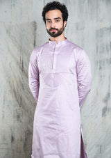 LAVENDER KURTA PYJAMA SET WITH PLEATED NECK DETAIL
