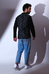 BLACK SATIN ABSTRACT BACK EMBRIODERED CASUAL SHORT KURTA