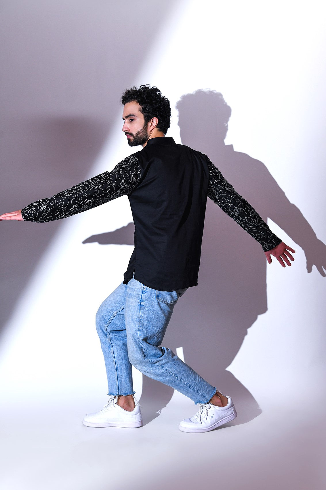 BLACK SATIN POCKET AND SLEEVE EMBRIODERED CASUAL SHORT KURTA