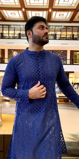 ROYAL BLUE GEORGETTE PAISLEY DESIGN CHIKANKAR KURTA